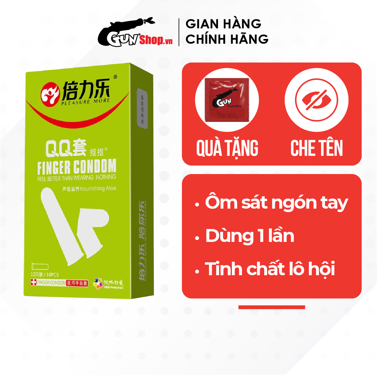 Bao cao su ngón tay nha đam Beilile QQ Aloe - Hộp 10 cái | GUNSHOP VIỆT NAM