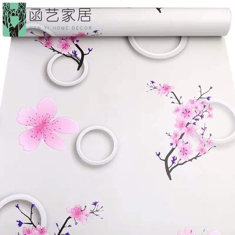 10m giấy dán tường hoa đào hồng ( cuộn dài 10m, khổ rộng 45cm, giấy có keo sẵn)