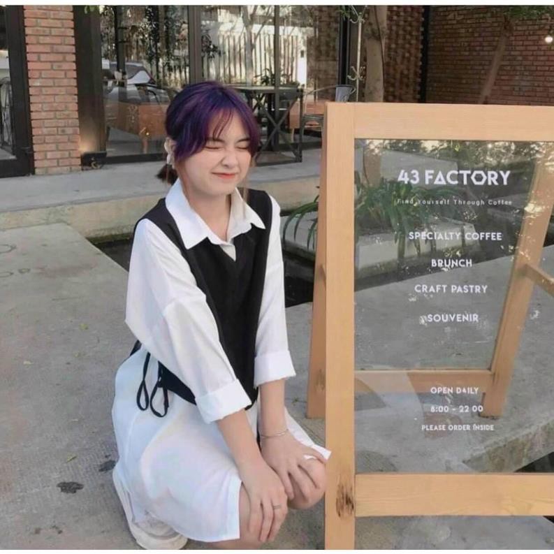 [FREESHIP] Sét áo sơ mi phối gile đen dây buộc T