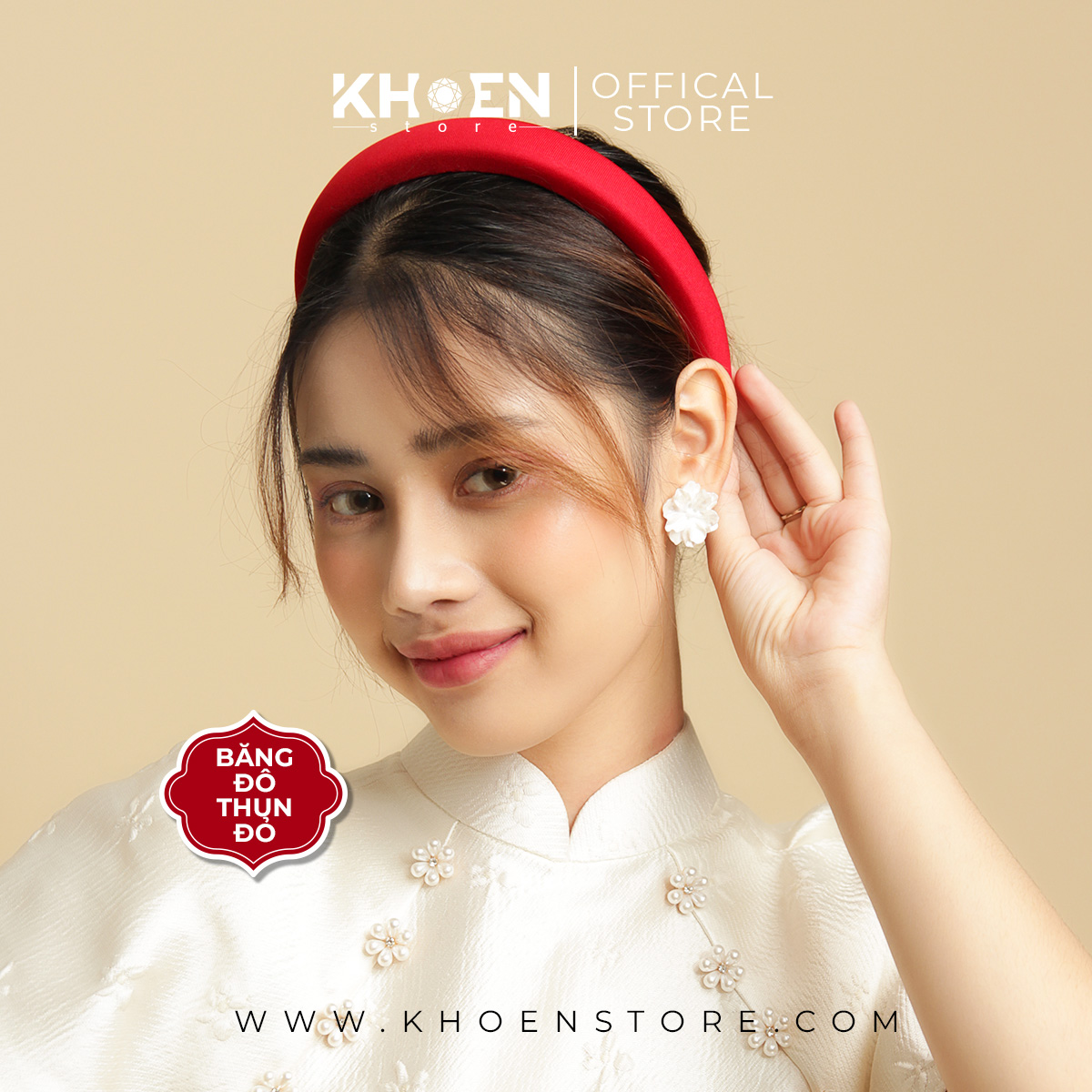 Cài tóc - Băng đô thun đỏ - Khoen Store