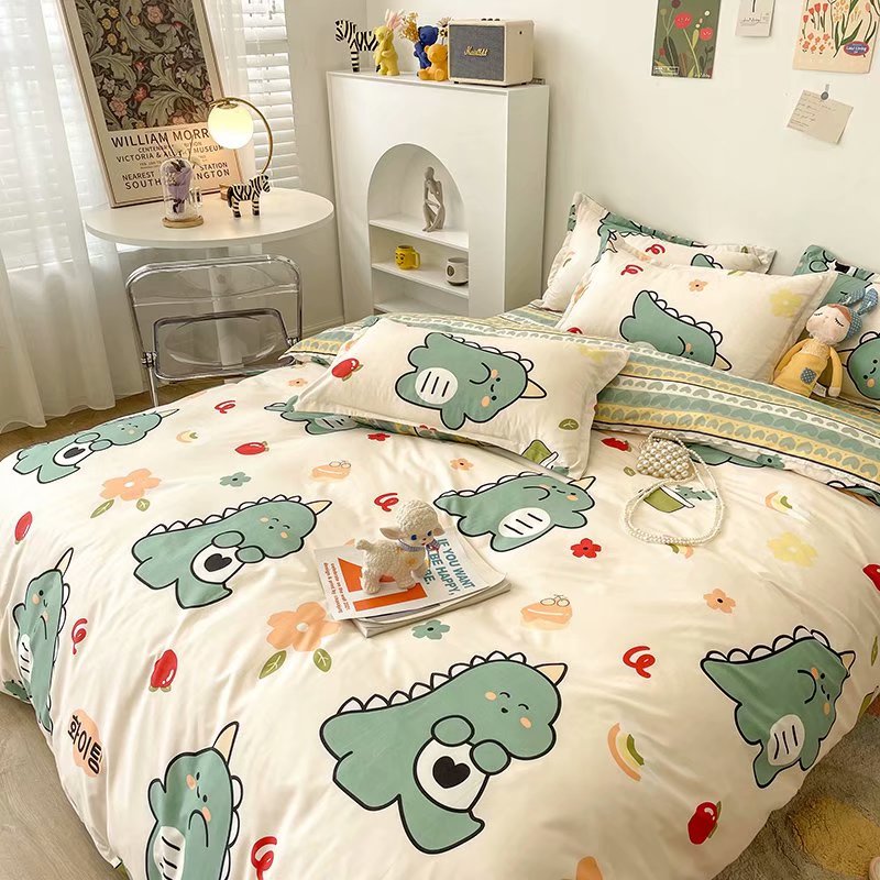 Bộ 4 Món Vỏ Chăn Ga Gối Coton poly Khủng long cà chua cao cấp ( không kèm ruột )