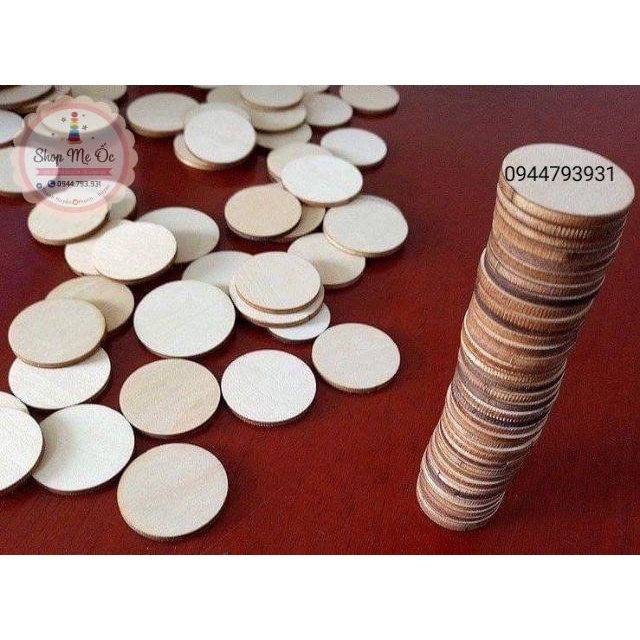 100 miếng gỗ tròn_ Size 1,2,3,4,5cm