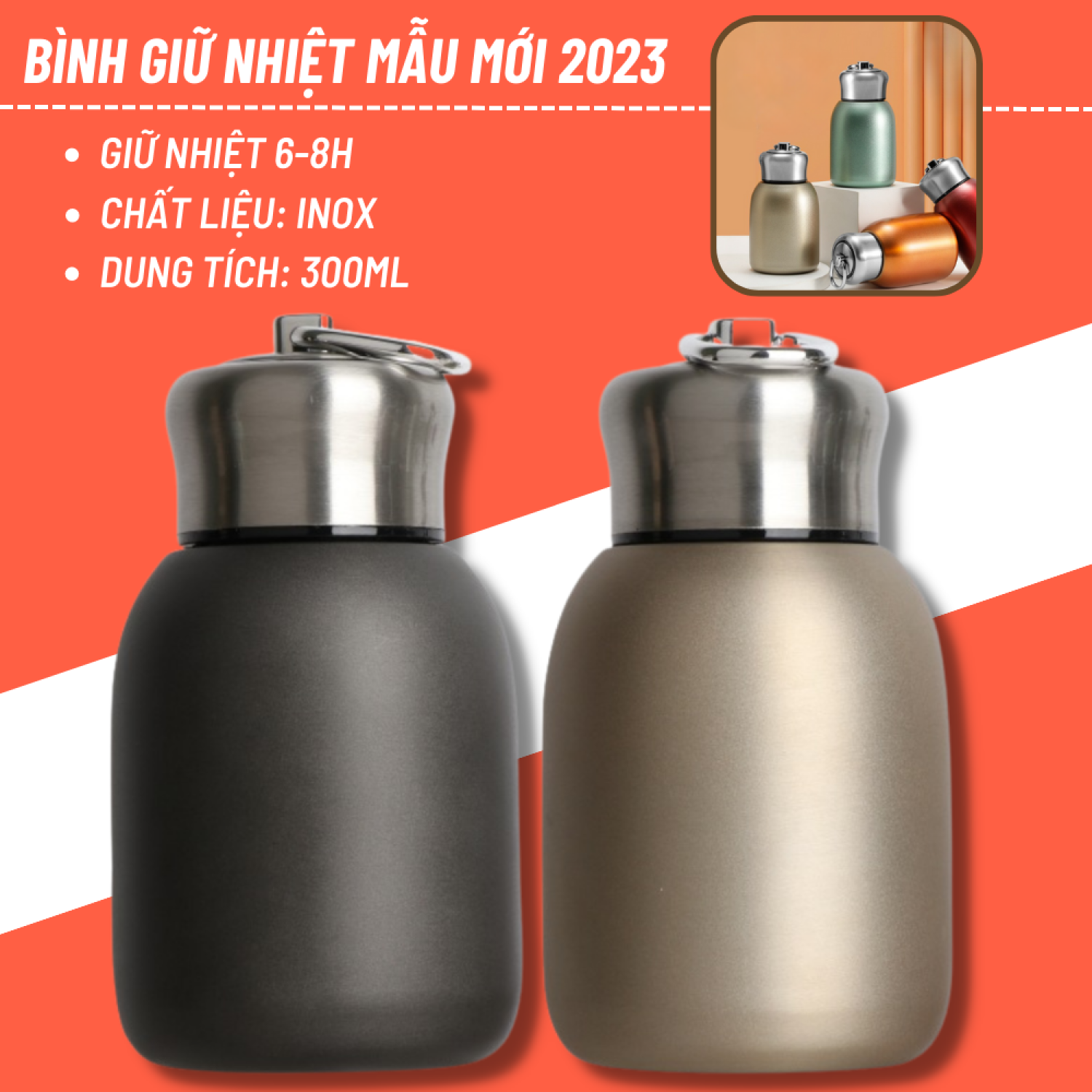 Bình nước giữ nhiệt hot trend 2023, bình giữ nhiệt 300ml chất liệu inox không han gỉ giữ nhiệt 6-8h - t3m