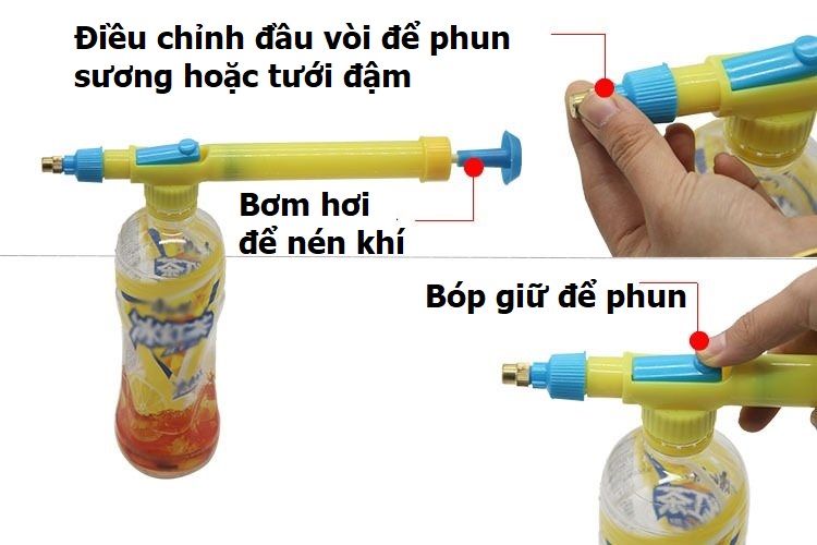 Đầu xịt tưới nước gắn vào chai nước