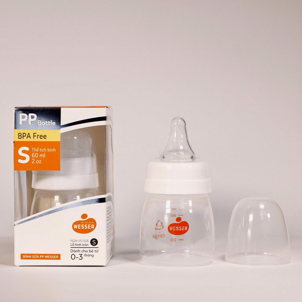 Bình sữa PP Wesser cổ hẹp 60ml ( núm vú size S )