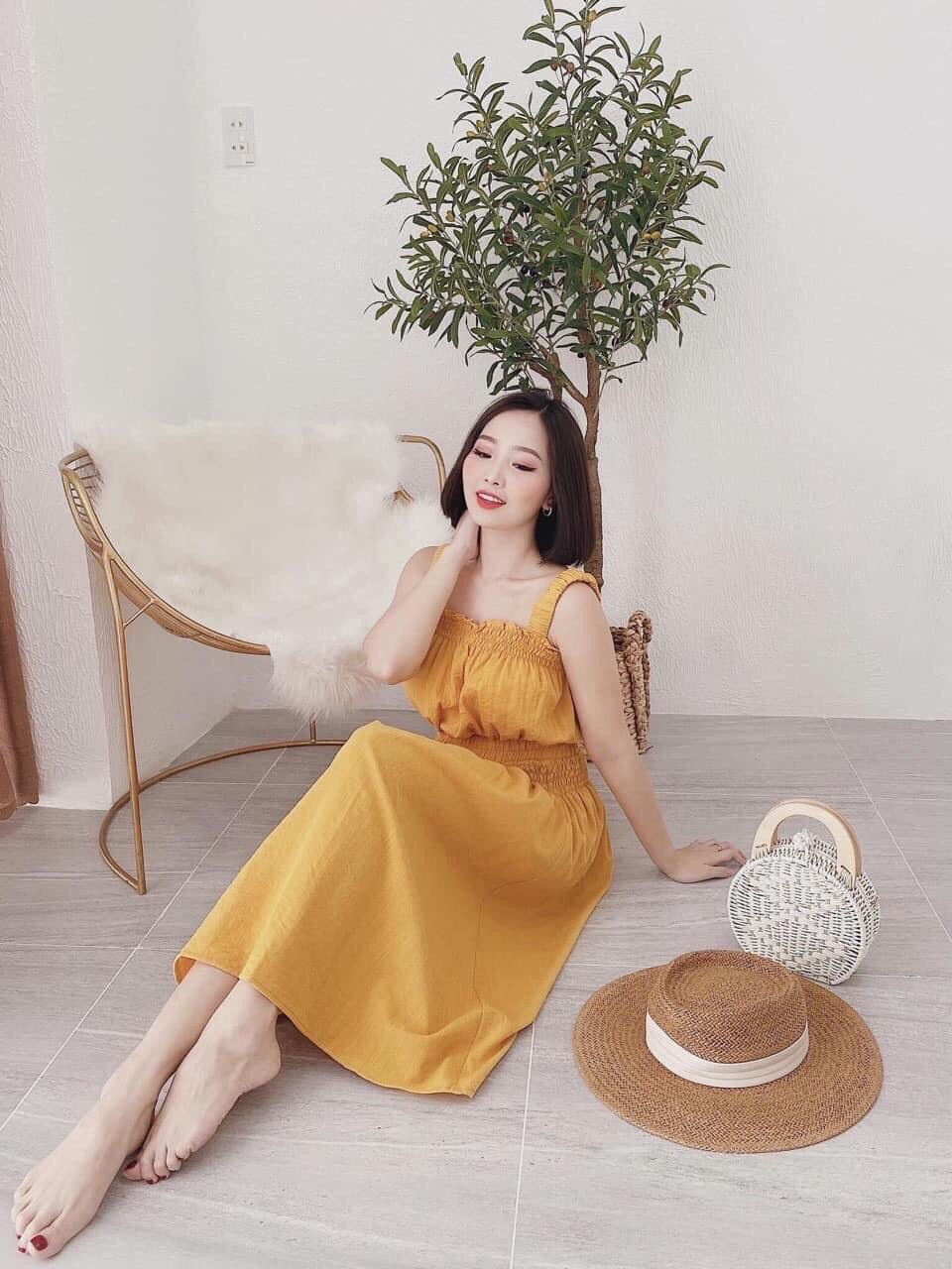 [HCM]Set áo crop bo eo chân váy maxi