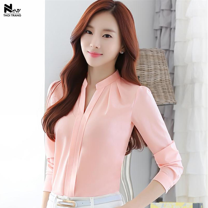 [HCM]Áo Sơ Mi Voan Cổ Tàu - New Thoi Trang