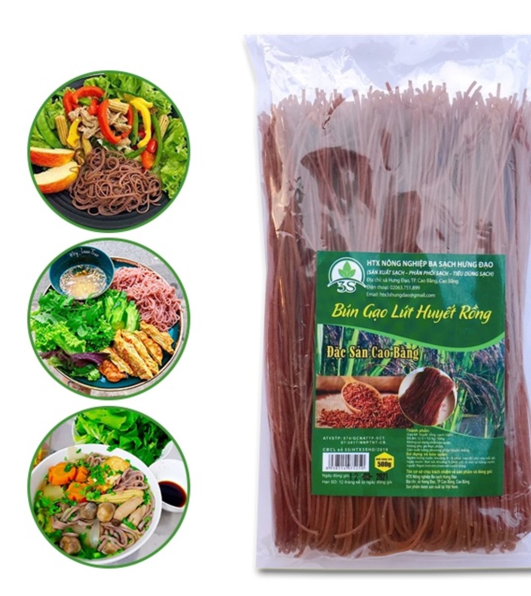 500g Bún Gạo Lứt Cao Bằng giảm cân thực dưỡng - Bún khô, phở gạo lứt đặc sản Cao Bằng