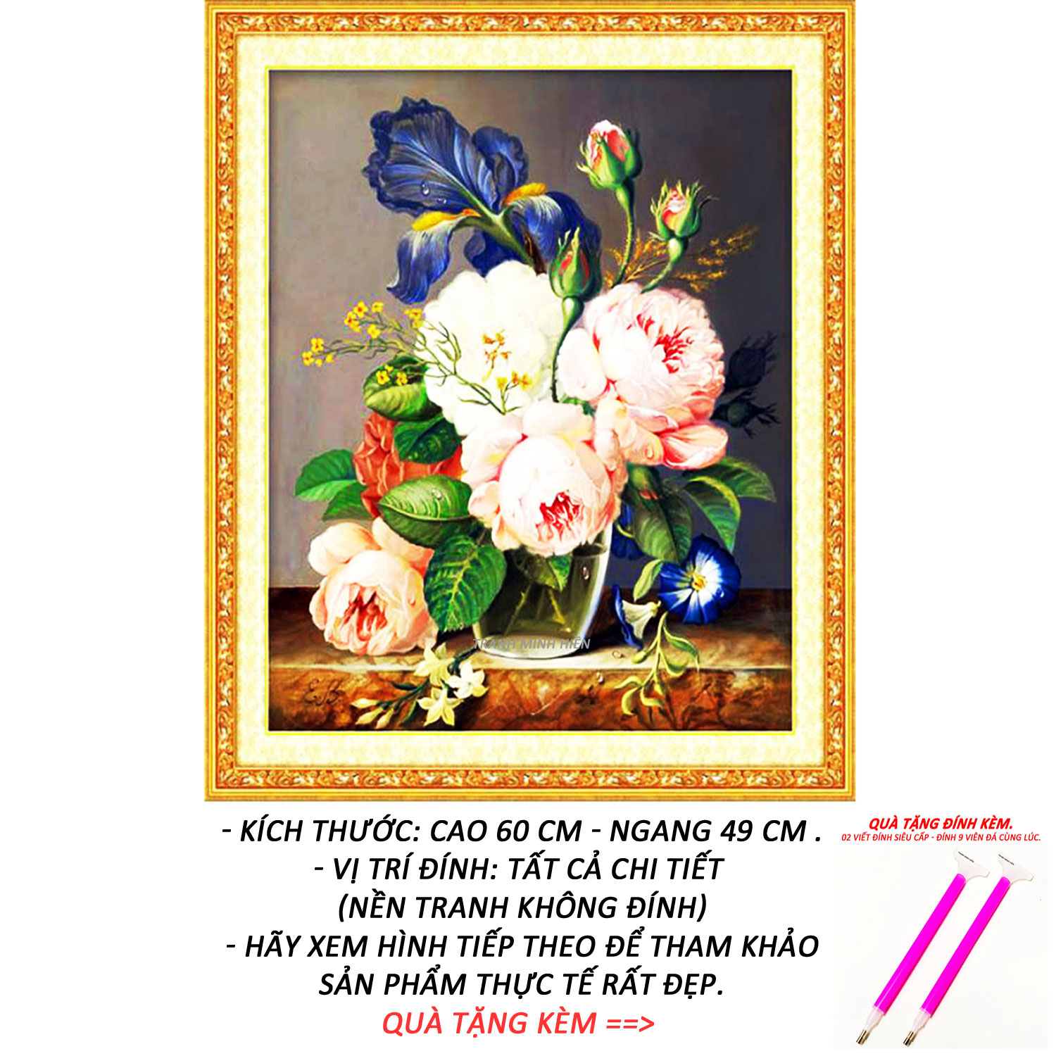 Tranh đính đá 5D - Sen Tứ Quý - Tranh Minh Hiền