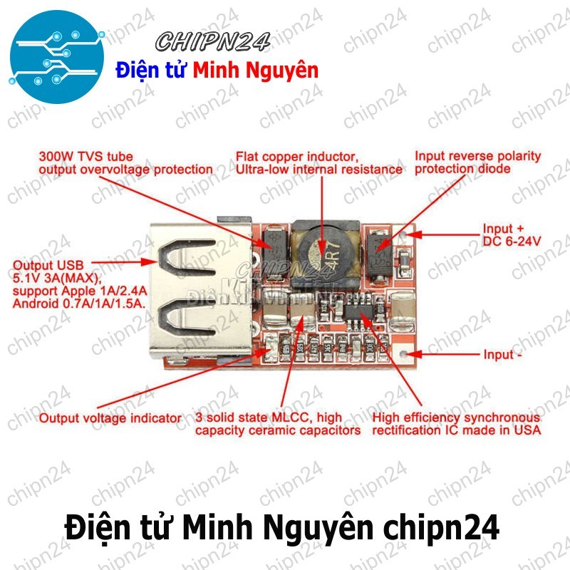 [1 cái] (D26) Mạch Nguồn Giảm áp DC Mini 5V3A cổng USB - HH002446