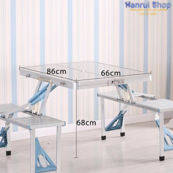 Hanrui Shop Bộ bàn ăn xếp gọn 4 chỗ ngồi nhôm cao cấp (86x66x68)cm