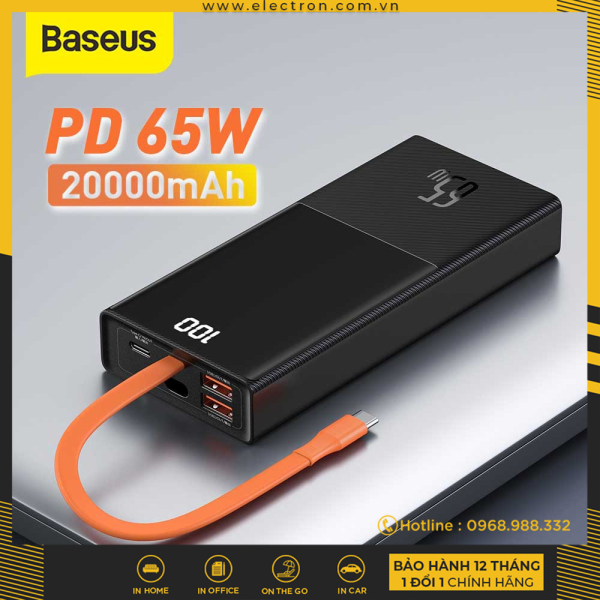 Pin dự phòng sạc nhanh Baseus 65W Elf Digital Display Power Bank 20000mAh kèm cáp Type C