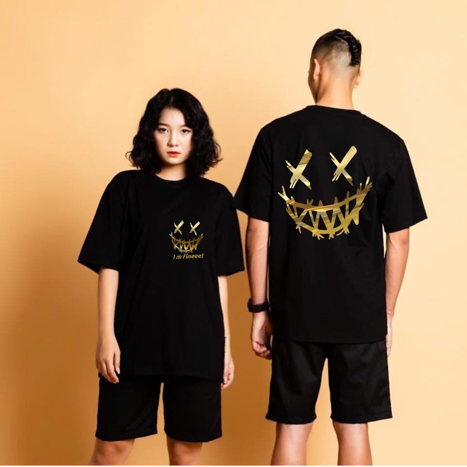 Áo thun tay ngắn tráng gương vàng mặt cười im fineee!!!