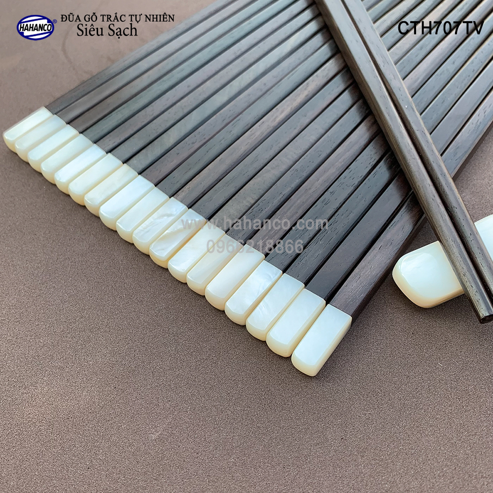 Đũa gỗ Trắc đầu xà cừ  - CTH707TV - (Hộp 10 đôi vuông) gỗ Trắc tự nhiên - Chopstick of HAHANCO
