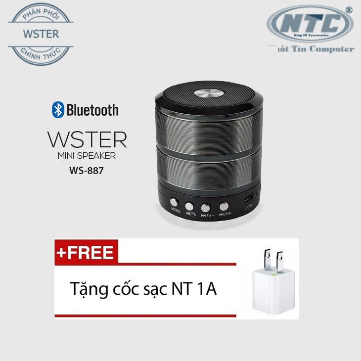Loa Bluetooth Wster WS-887 hỗ trợ USB/thẻ nhớ/FM/AUX (Đen) + Tặng cốc sạc