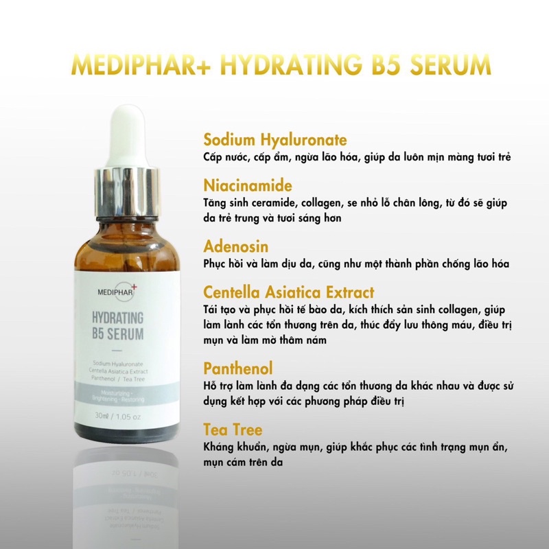 Serum tinh chất dưỡng trắng phục hồi da cấp ẩm mờ nám Mediphar+Hydrating B5 30ml hàng nhập khẩu chính hãng có tem phụ mã qr
