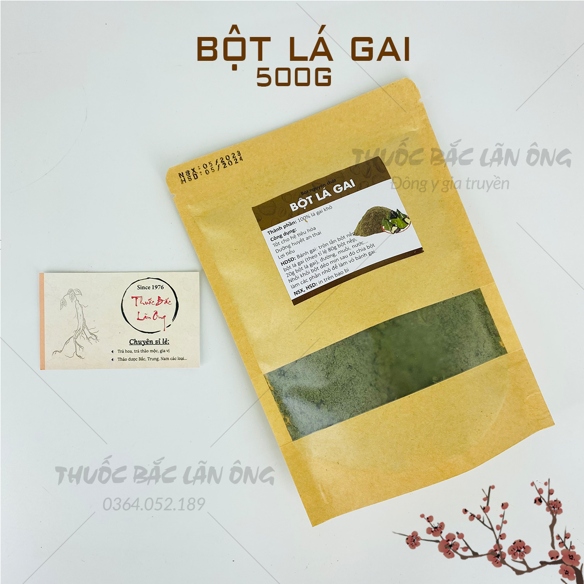 Bột lá gai 500g, bột làm bánh ít lá gai nguyên chất - Lãn Ông