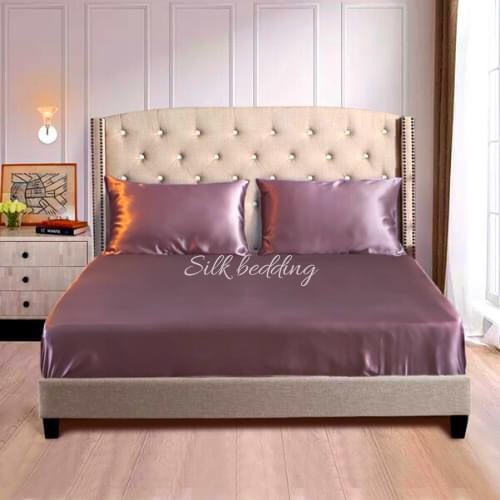 Bộ ga gối phi lụa 4 món cao cấp lan bedding màu hồng ruốc