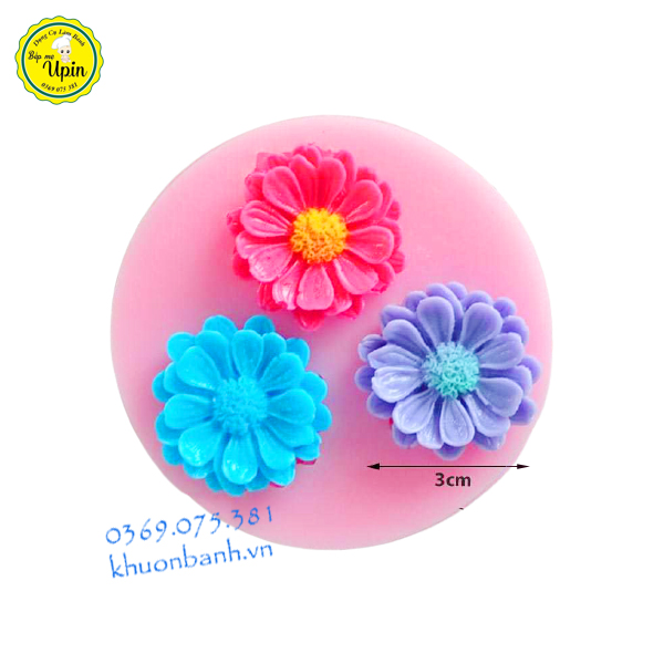 Khuôn silicon vỉ 3 hoa cúc bông 3cm