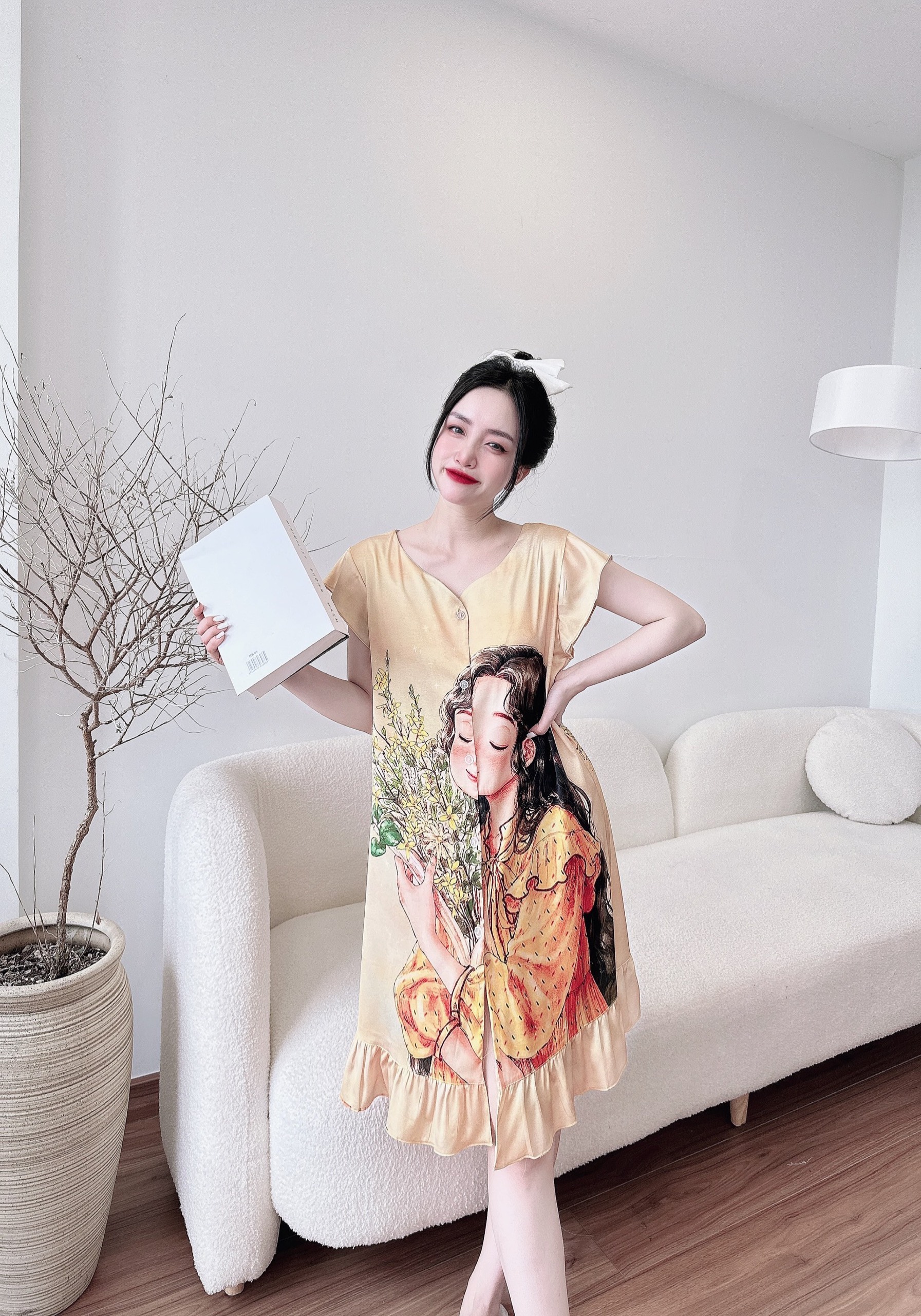 Đầm Lụa Bèo Vai Xinh Xắn