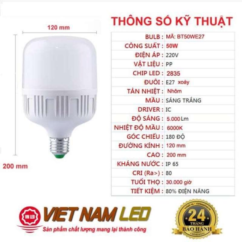 Bóng đèn Led trụ 50W đuôi xoáy E27 sáng trắng, Tiết kiệm điện năng đến 80% so với bóng đèn thường