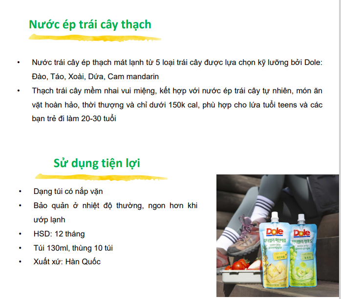 Nước ép thạch trái cây thương hiệu Dole túi 130ml