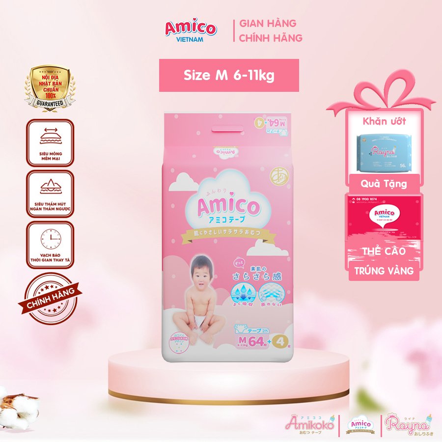 Tã dán Amico M64+4 miếng (dành cho bé 6 - 11kg)