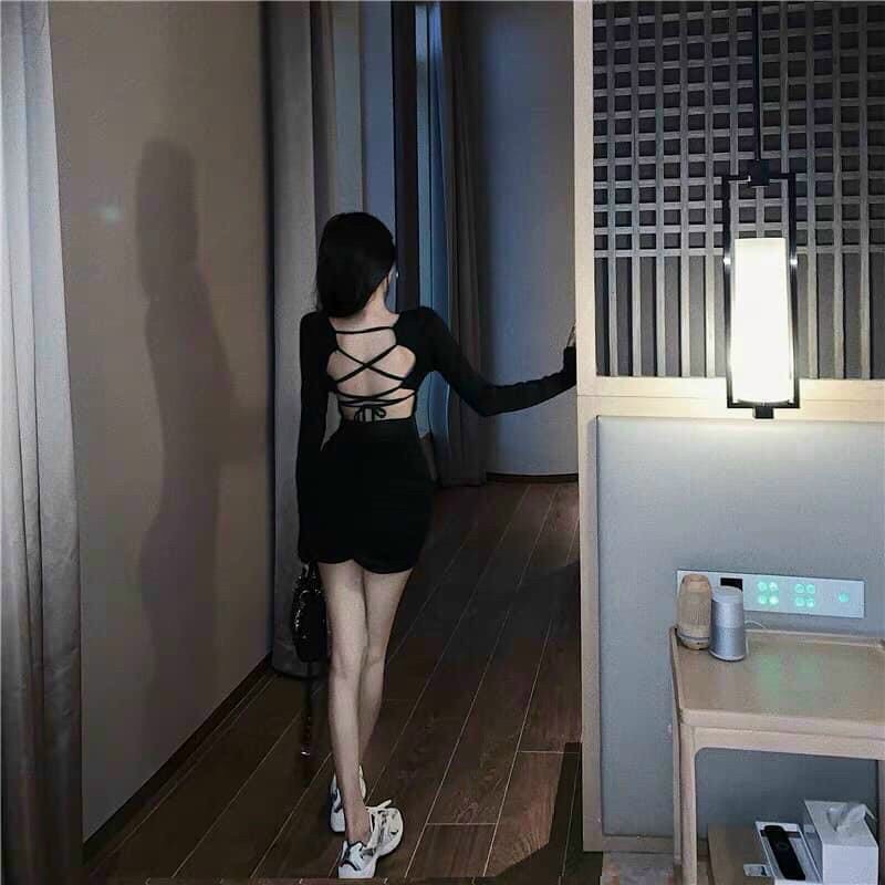 Đầm borip body hở lưng dây đan sexy TTSA0897