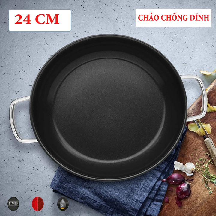 Chảo chống dính 2 quai 24cm THÁI GIA cao cấp/Chảo chống dính đáy bằng, tản nhiệt đêu, nấu nhanh- chảo 24Cm