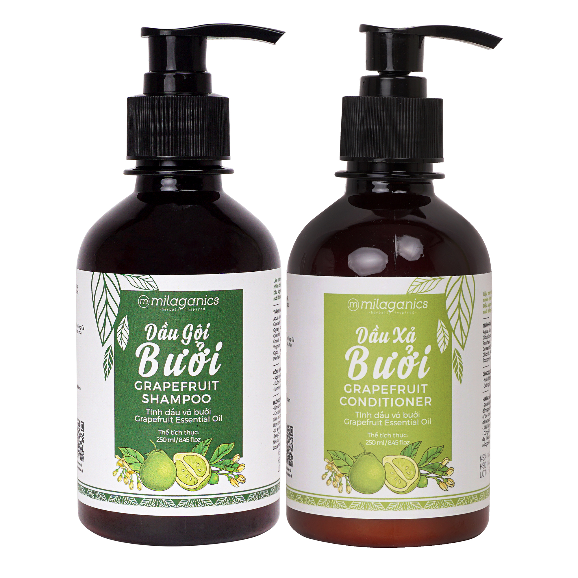 Combo shampoo conditioner grapefruit prevent hair loss stimulate hair growth from nature milaganics, set hair care essential oil grapefruit 500ml/bottles-eherb