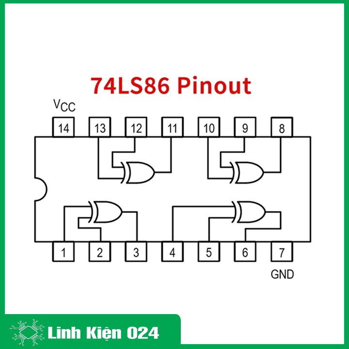 IC 74LS86 DIP14 chứa bốn cổng OR (XOR)