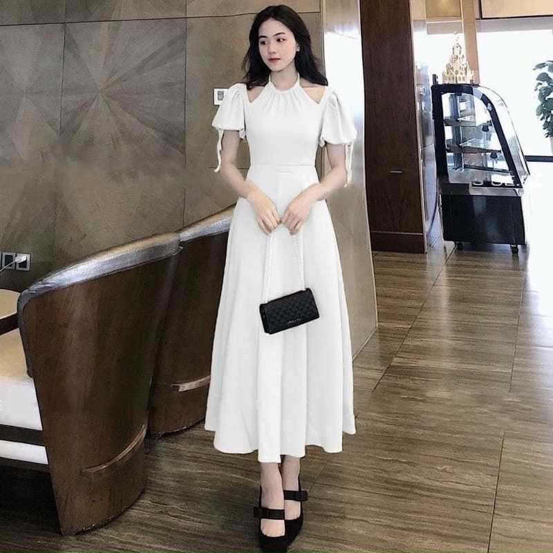 Đầm cổ yếm tay bo 3 màu