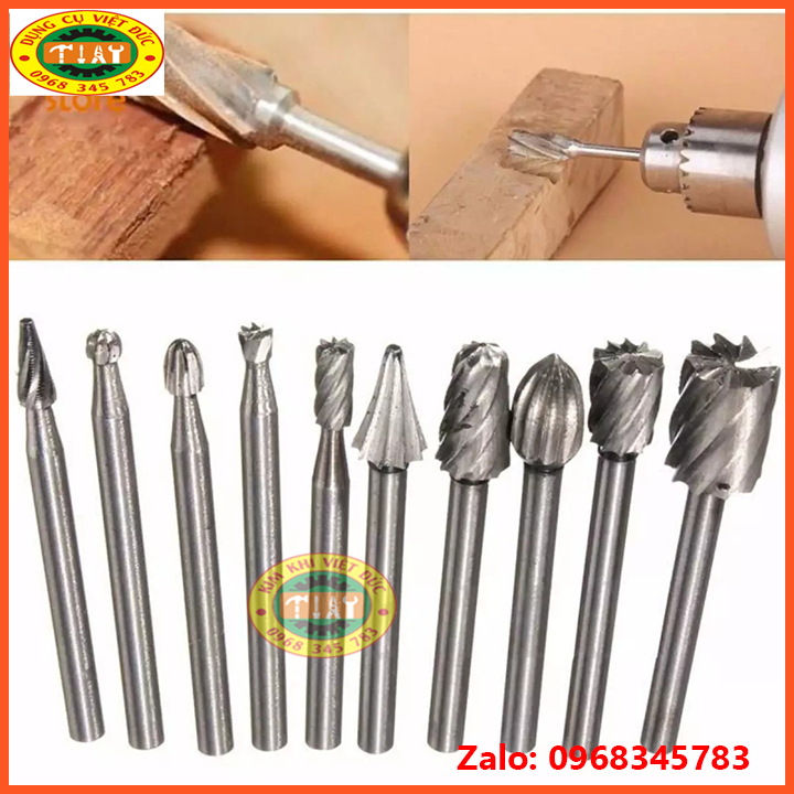 Bộ 10 mũi khắc, mài, làm lũa HSS cao cấp cán 3mm