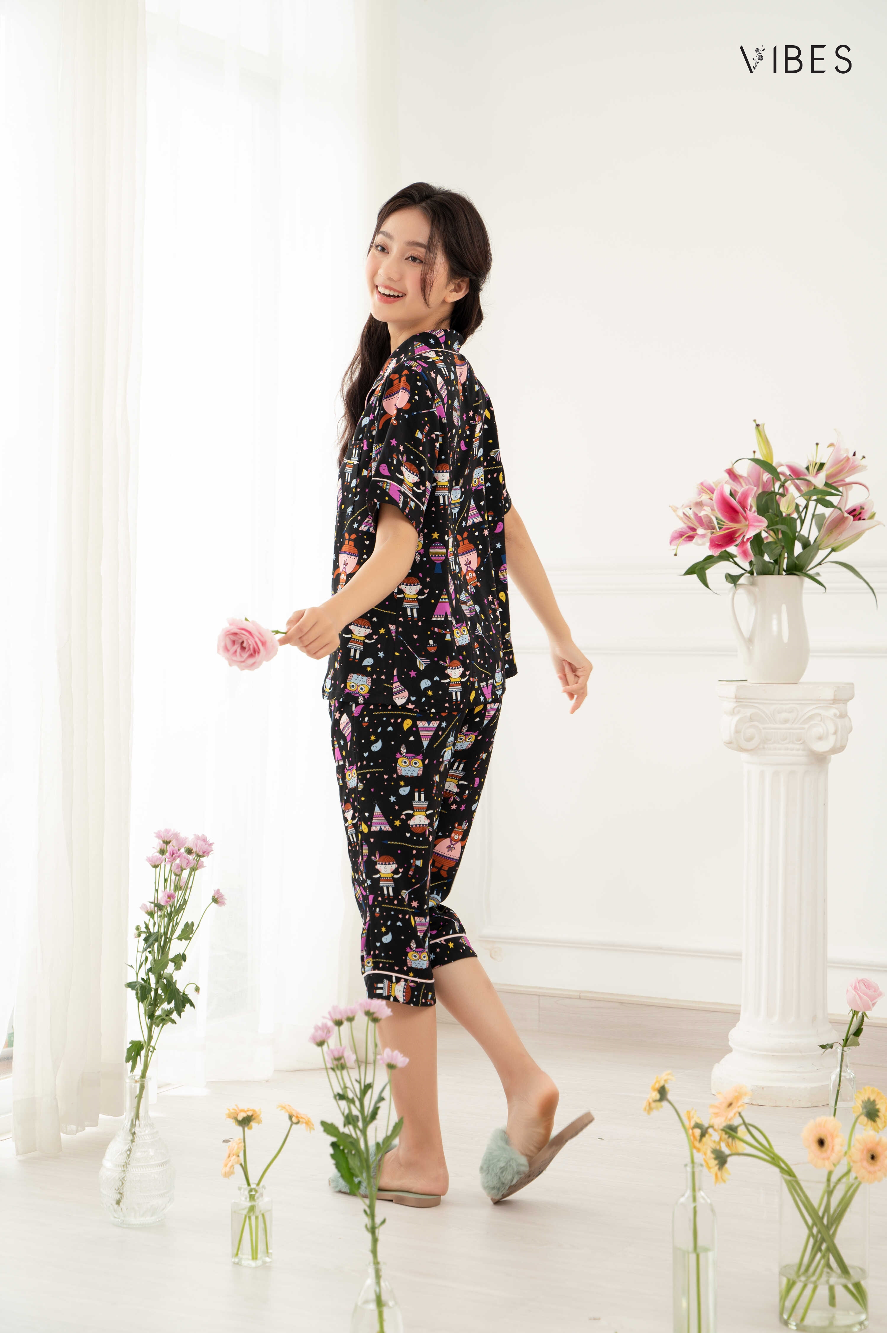VIBES Bộ Pijama Lửng Mặc Nhà Owl Ink Capri Py Set