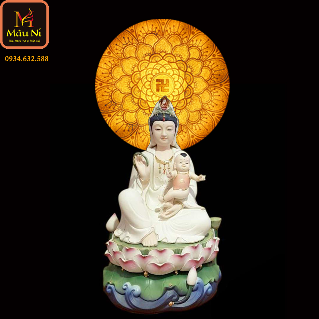 ĐÈN HÀO QUANG PHẬT - Mâu Ni In Trúc Chỉ, Khung Sắt, Đường Kính 30Cm Đặt Tượng Thờ Cao 25Cm Đến 40Cm , Cho Ban Thờ Phật , ... Tượng phật, Vách bàn thờ, Tủ thờ nhật, tro bốc bát hương, Tranh bàn thờ, thất bảo cốt h