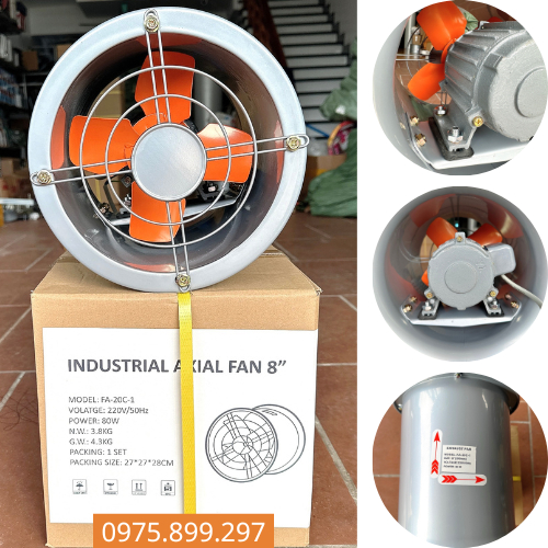 Quạt hút tròn -- quạt hướng trục - sải cánh 20cm. dây đồng 100%