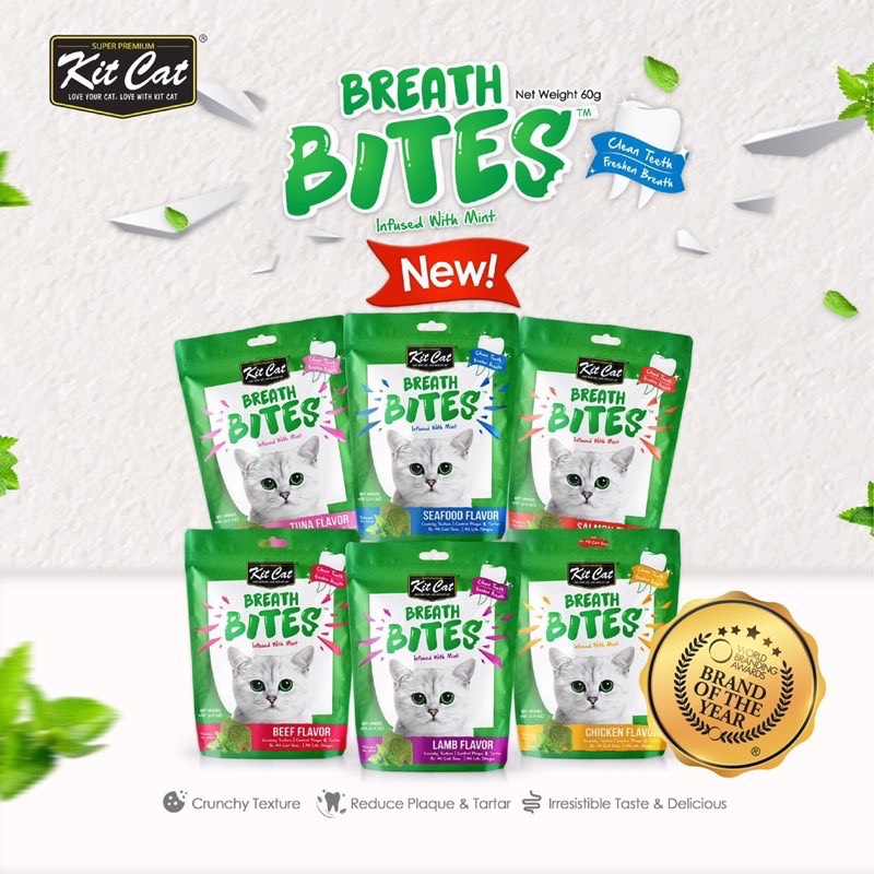 Bánh Snack Cho Mèo Kitcat Thơm Miệng, Sạch Răng - Kitcat Breath Bites 60g - NôngTrạiThúCưng.com