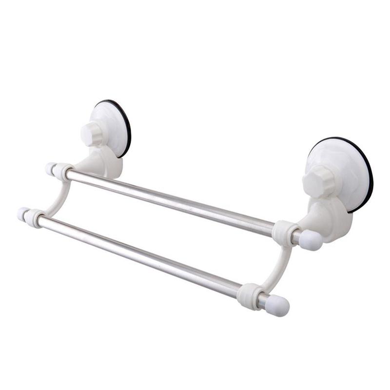 18.5 Inch Double Bars Suction Cup Towel Rail Holder Storage Racks Wall Mounted ABS Bathroom Organizer Kitchen Hotel