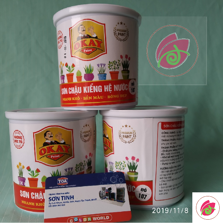 Sơn chậu màu đỏ 107 hệ nước okay paint 1kg - 1lon