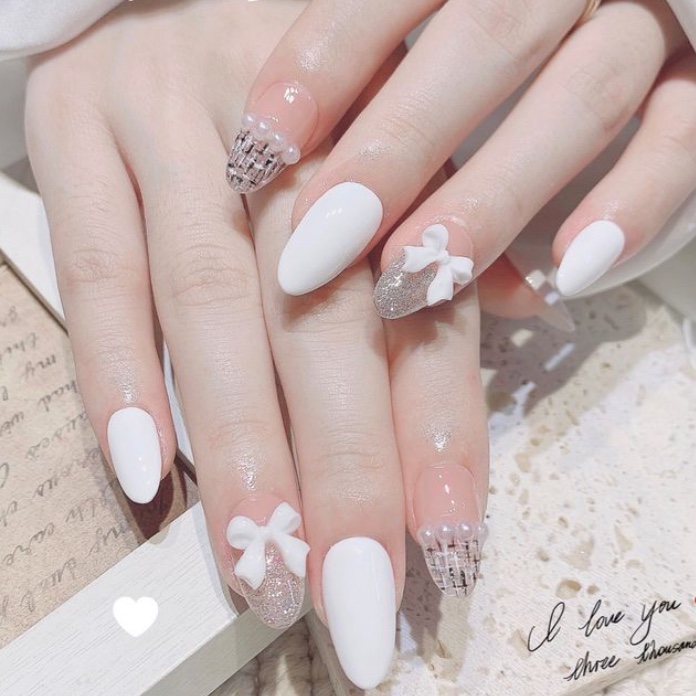 Charm Nơ Trắng Đính Móng - Mini Nails