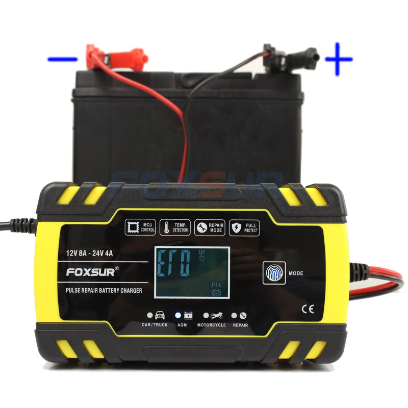 Foxsur sạc bình ắc quy 12v 24v 6ah - 200ah sạc pin sắt lifepo4 tự ngắt khi đầy, khử sunfat khôi phục ắc quy