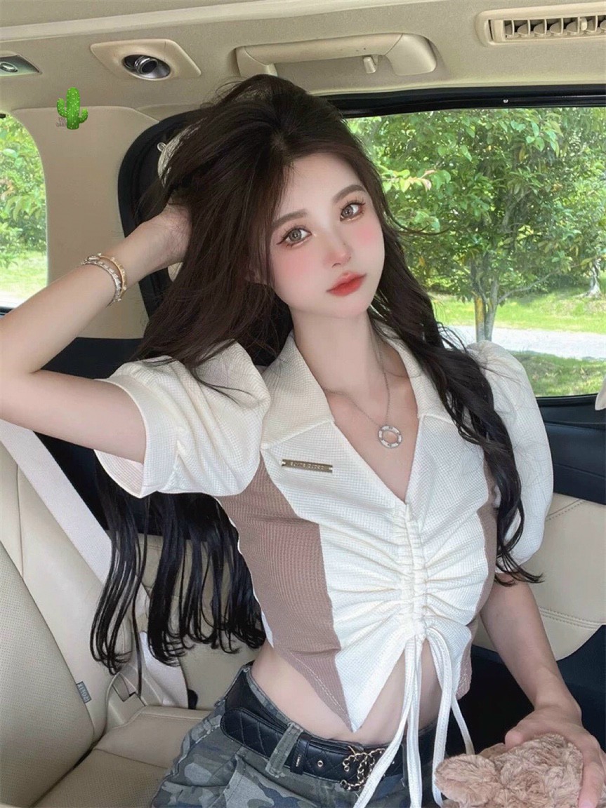Áo croptop phối rút dây chất borip siêu đẹp