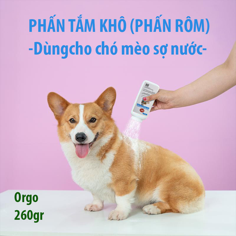 Orgo-260gr Tắm khô cho chó mèo dạng bột phấn Sữa tắm khô cho chó mèo thỏ