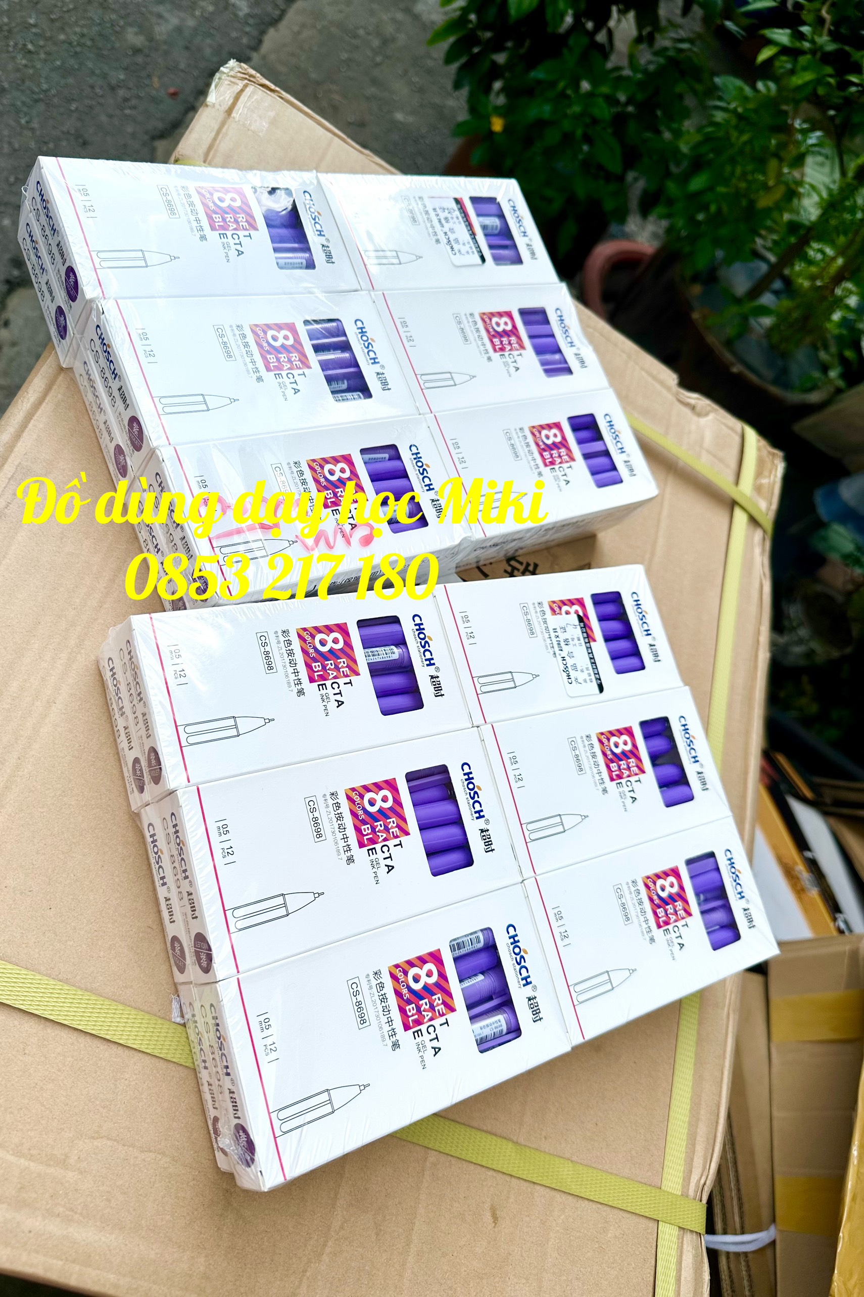 Bút gel nước bấm CHOSCH 8698 mực tím (1 hộp 12 cây)