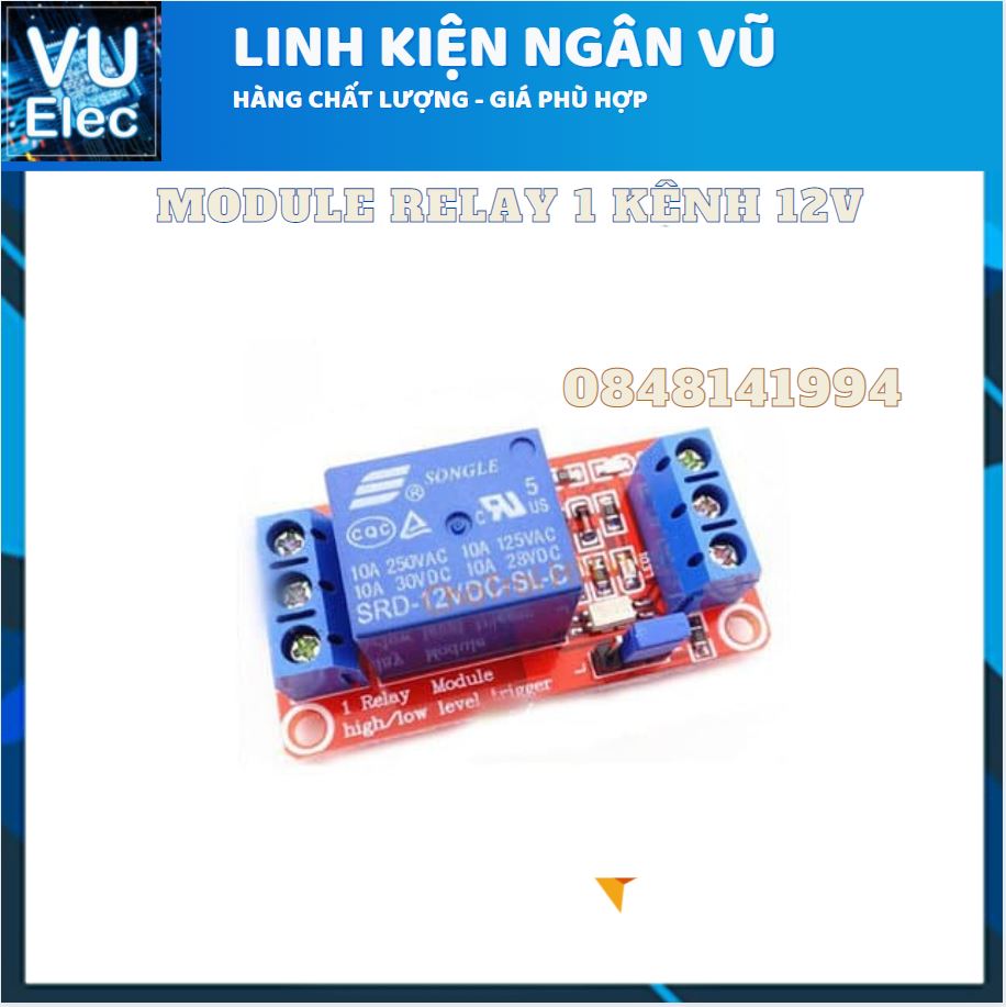 Module relay 5V, 12V 1 kênh đóng cắt thiết bị điện 10A