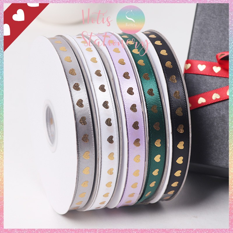 [HOTIS] [Lẻ 1m/ 5m] Ruy băng lụa trái tim bản rộng 1cm - 10 màu