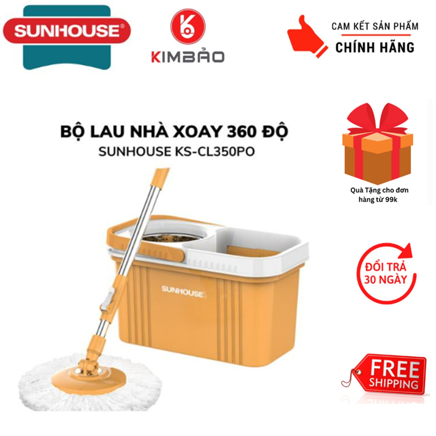 Bộ lau nhà xoay 360 độ SUNHOUSE KS-CL350PO-bảo hành chính hãng 6 tháng