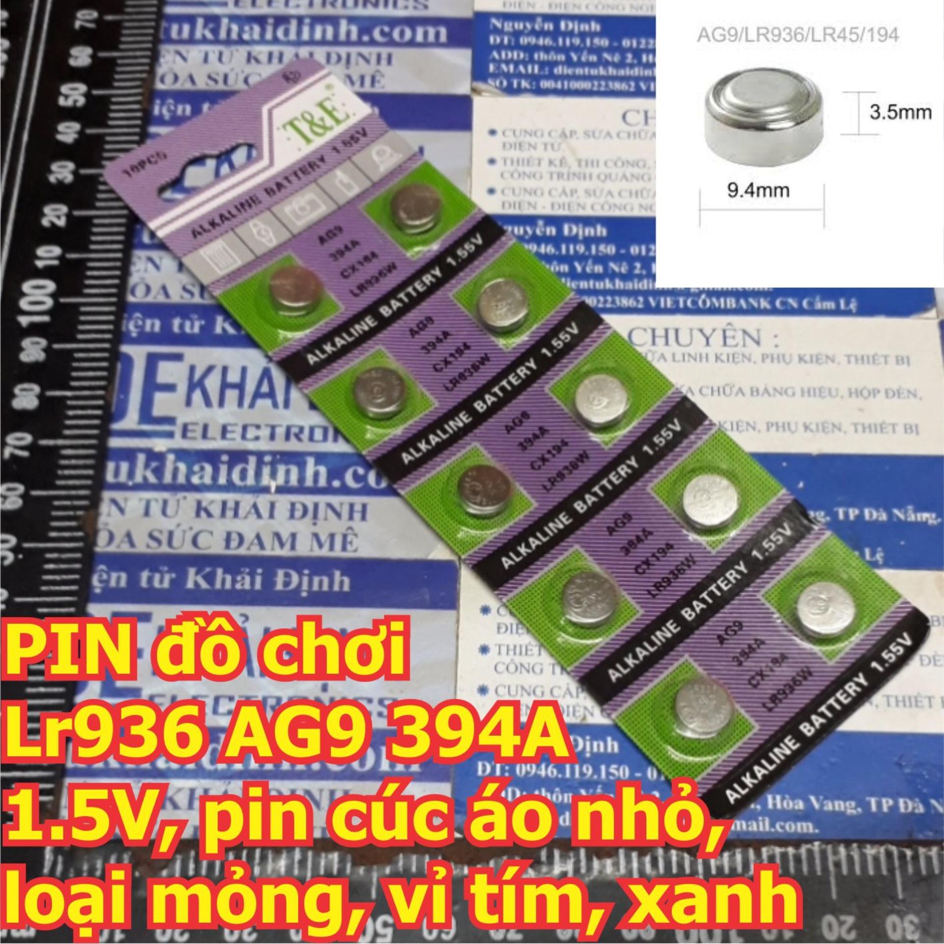 10 viên PIN đồ chơi LR936 AG9 394A 1.5V, pin cúc áo nhỏ, loại mỏng, vỉ tím, xanh kde5954