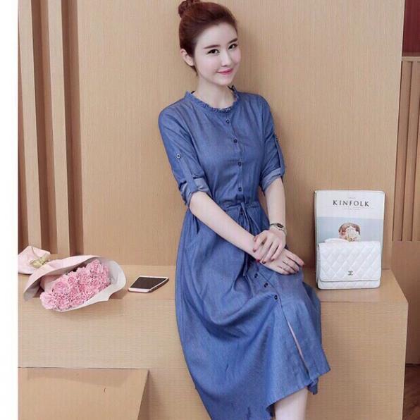 [Hcm]Jean Dress with Round Neck