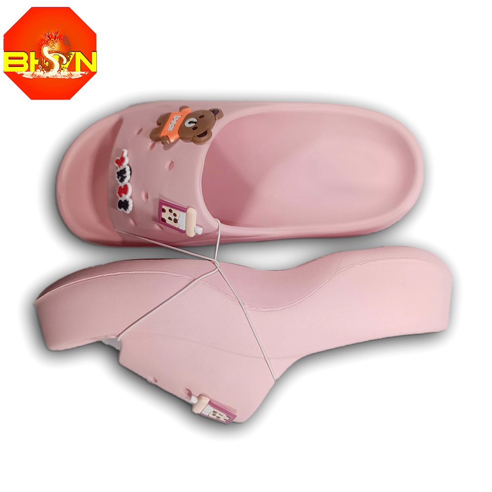 Dép bánh mì nữ sticker đế cao 5cm cute